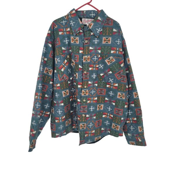 Bravo XL Mens Shirt Jacket Quilted Aztec Print Button Up Long Sleeve Shacket - Picture 1 of 5